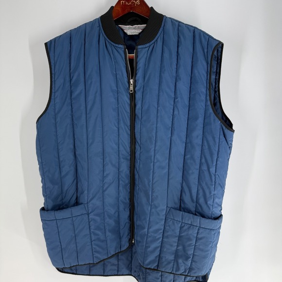 Vintage Sears Work Outerwear Full Zip Lined Pockets Sleeveless Puffer Vest Blue - Picture 1 of 8